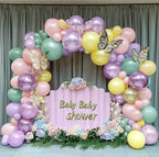 Pastel Green Pink Balloon Garland Double Stuffed Purple Pink Balloon Arch Kit Pearl Yellow Balloon Different Sizes for Birthday Wedding