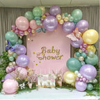 Pastel Green Pink Balloon Garland Double Stuffed Purple Pink Balloon Arch Kit Pearl Yellow Balloon Different Sizes for Birthday Wedding