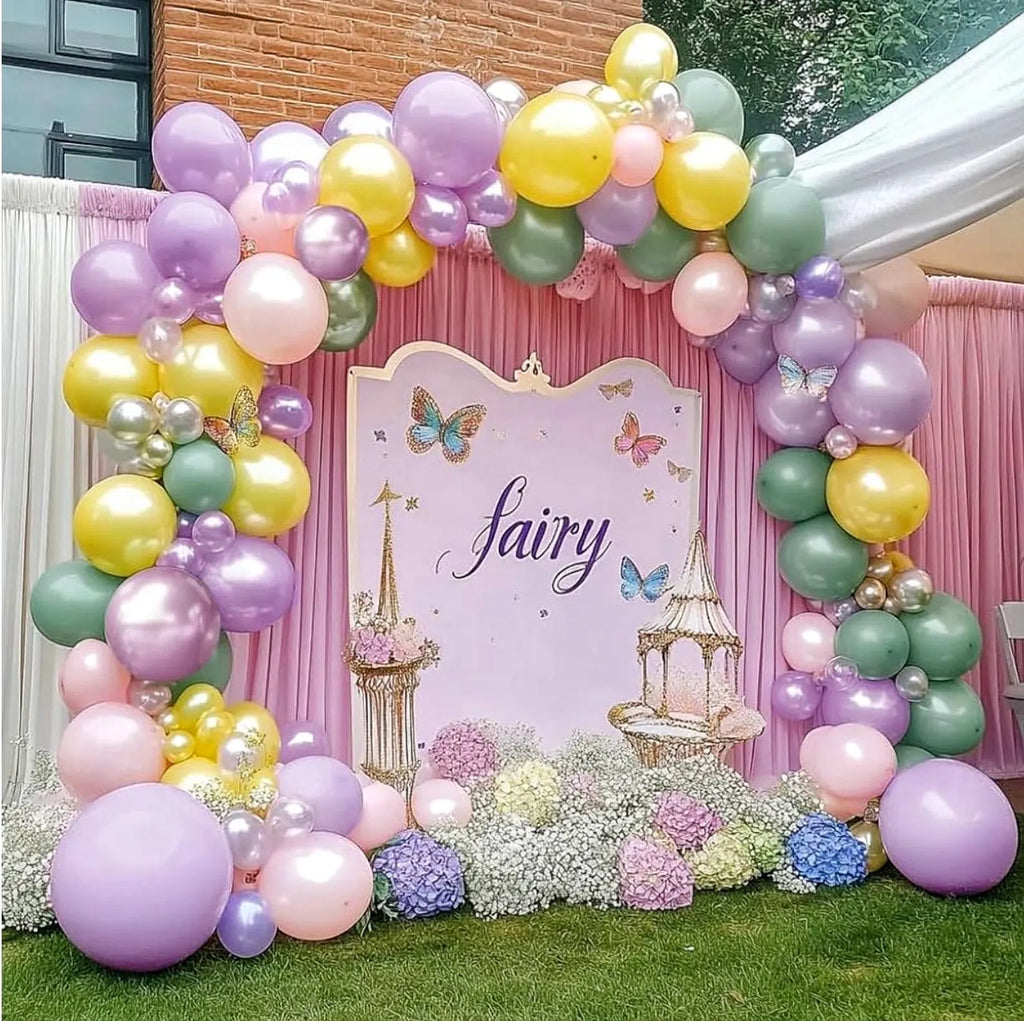 Pastel Green Pink Balloon Garland Double Stuffed Purple Pink Balloon Arch Kit Pearl Yellow Balloon Different Sizes for Birthday Wedding