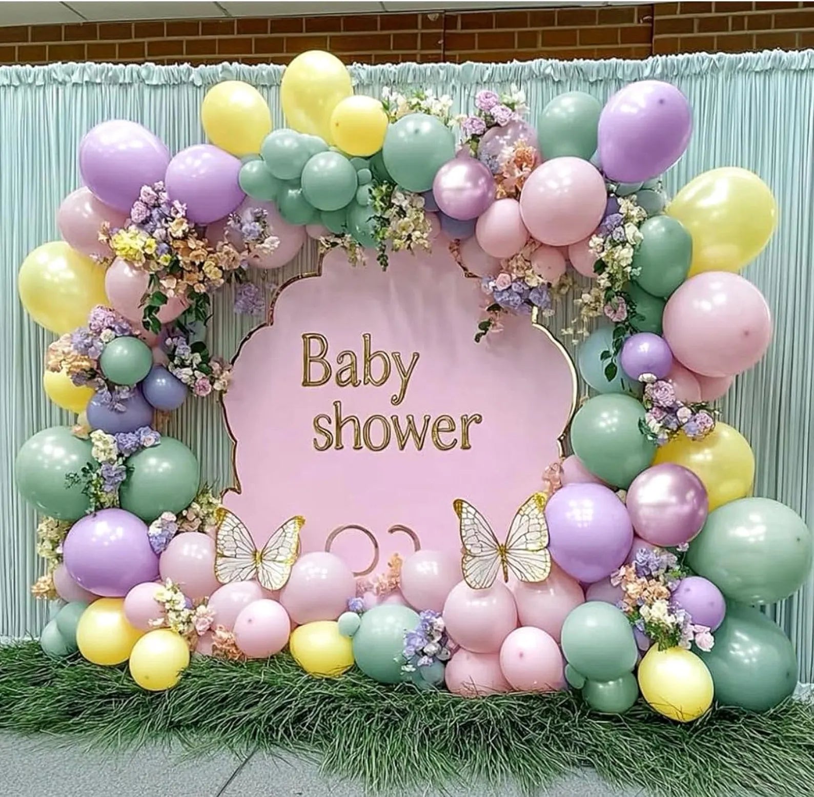 Pastel Green Pink Balloon Garland Double Stuffed Purple Pink Balloon Arch Kit Pearl Yellow Balloon Different Sizes for Birthday Wedding
