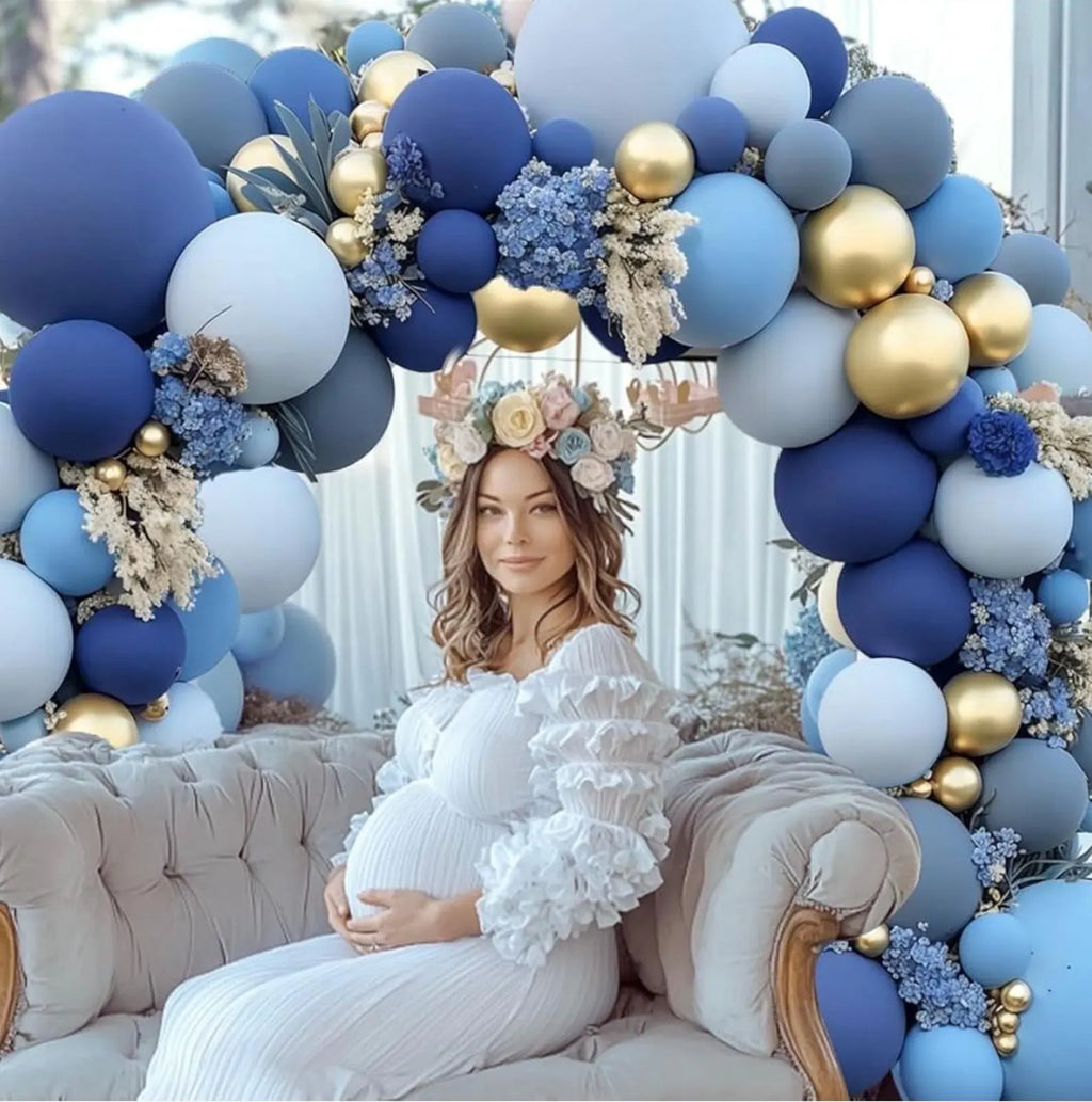 Luxury Dusty Blue & Gold Balloon Arch Garland Kit – Double Stuffed Pastel Blue Party Decor