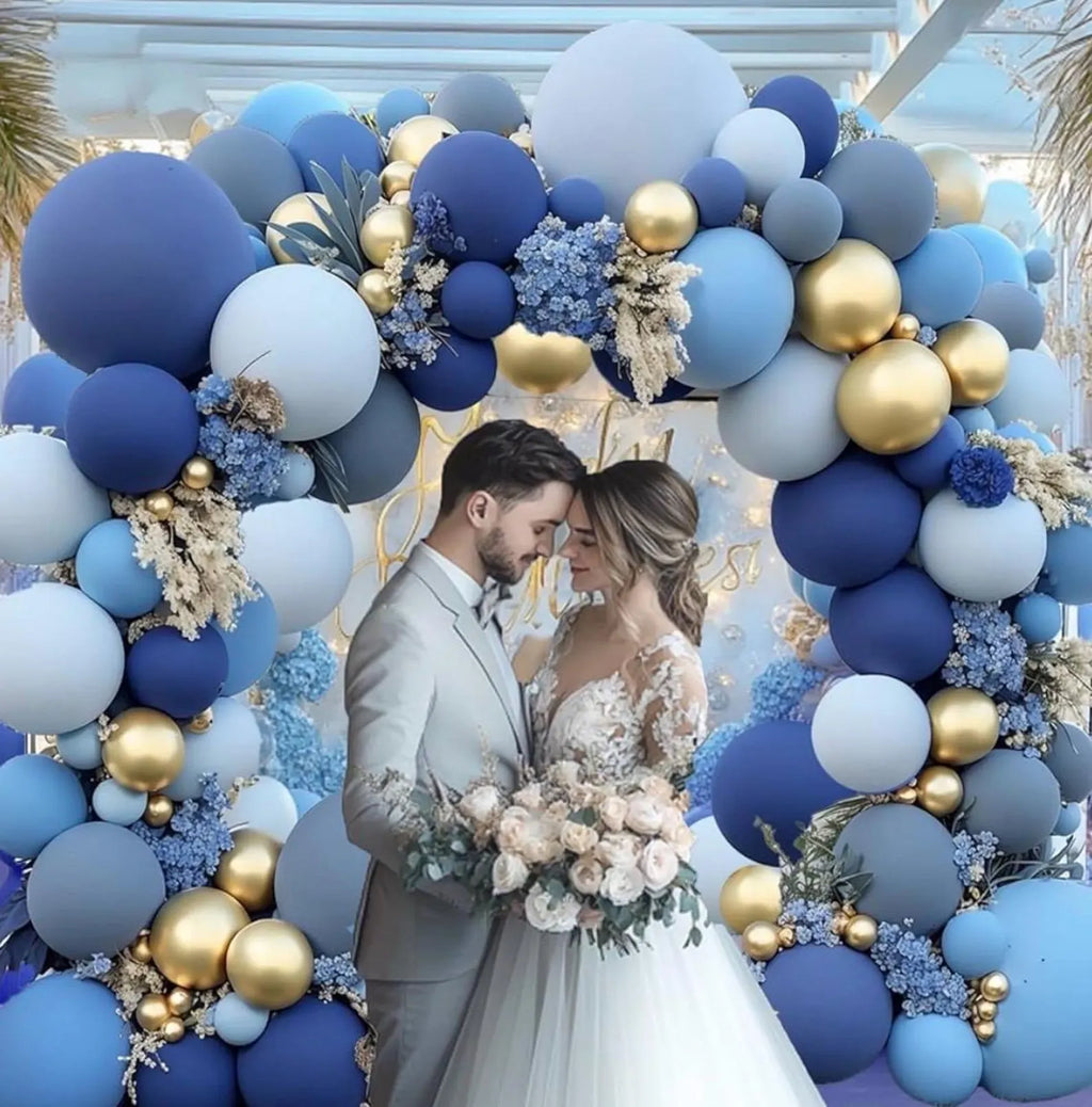 Luxury Dusty Blue & Gold Balloon Arch Garland Kit – Double Stuffed Pastel Blue Party Decor