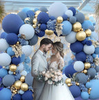 Luxury Dusty Blue & Gold Balloon Arch Garland Kit – Double Stuffed Pastel Blue Party Decor