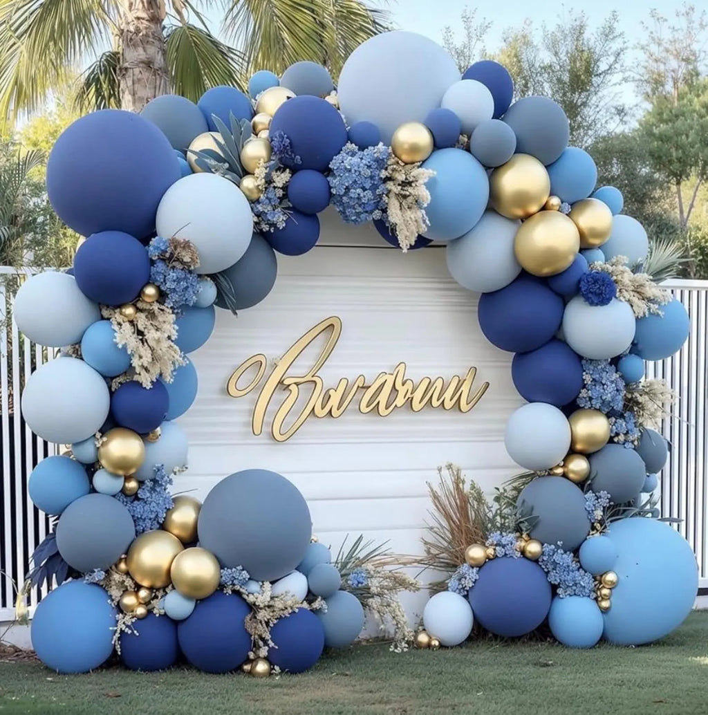 Luxury Dusty Blue & Gold Balloon Arch Garland Kit – Double Stuffed Pastel Blue Party Decor