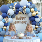 Luxury Dusty Blue & Gold Balloon Arch Garland Kit – Double Stuffed Pastel Blue Party Decor