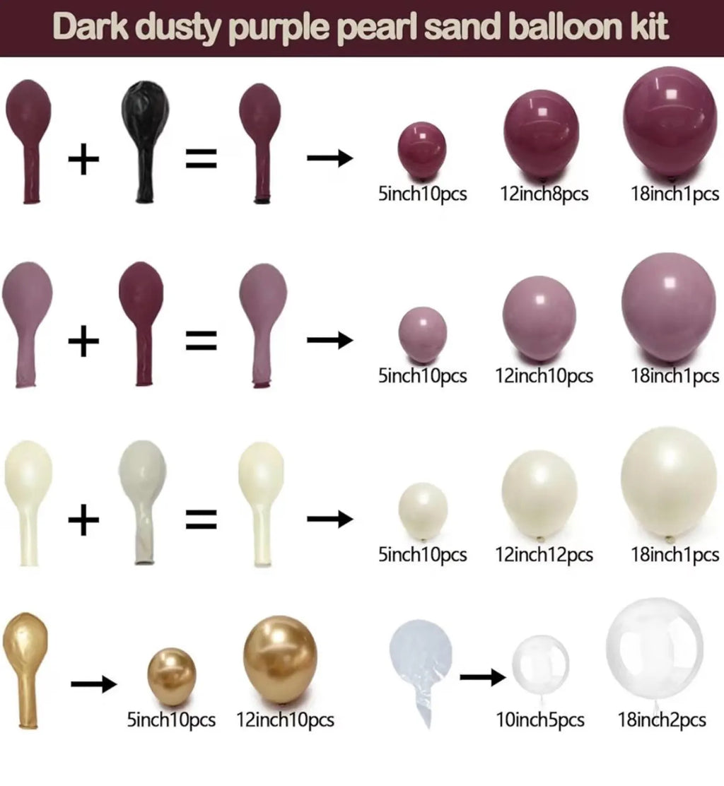 Dusty Purple Gold Balloon Arch Kit Double Stuffed Plum, Dark Lavender, Pearl White Sand Balloon Garland with Clear Bobo for Birthday, Bridal