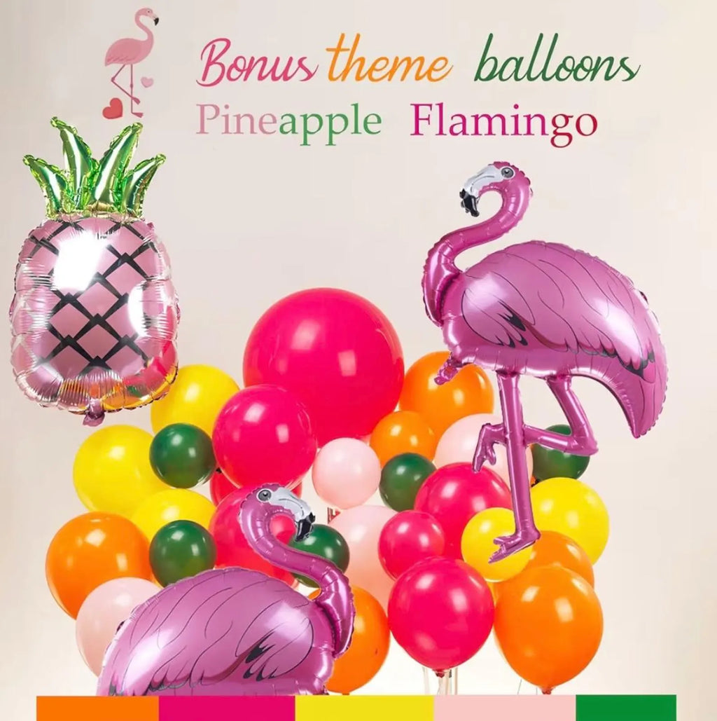 Tropical Hot Pink and orange flamingo Balloons garland arch kit 130pcs with pineapple for Summer Beach luau aloha theme party decorations