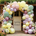 Pastel Green Pink Balloon Garland Double Stuffed Purple Pink Balloon Arch Kit Pearl Yellow Balloon Different Sizes for Birthday Wedding
