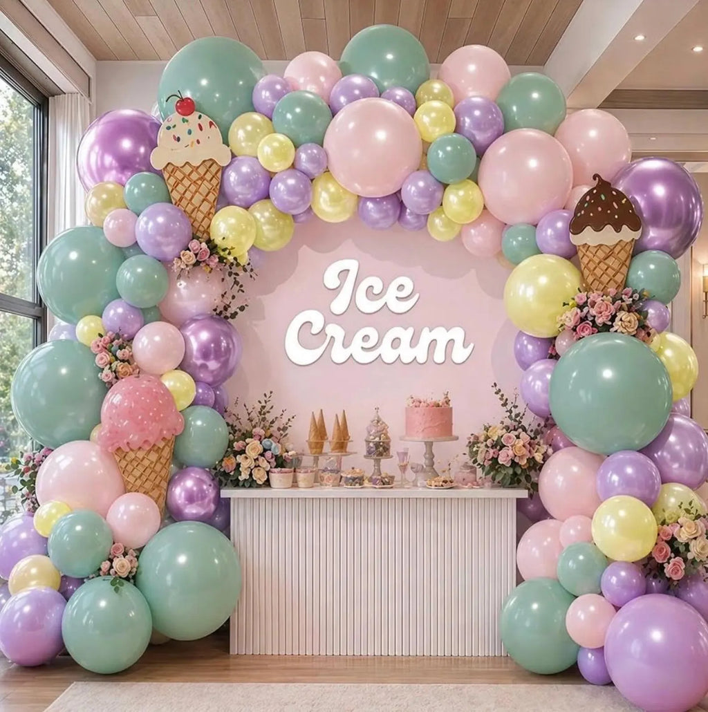 Pastel Green Pink Balloon Garland Double Stuffed Purple Pink Balloon Arch Kit Pearl Yellow Balloon Different Sizes for Birthday Wedding