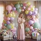 Pastel Green Pink Balloon Garland Double Stuffed Purple Pink Balloon Arch Kit Pearl Yellow Balloon Different Sizes for Birthday Wedding