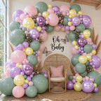 Pastel Green Pink Balloon Garland Double Stuffed Purple Pink Balloon Arch Kit Pearl Yellow Balloon Different Sizes for Birthday Wedding
