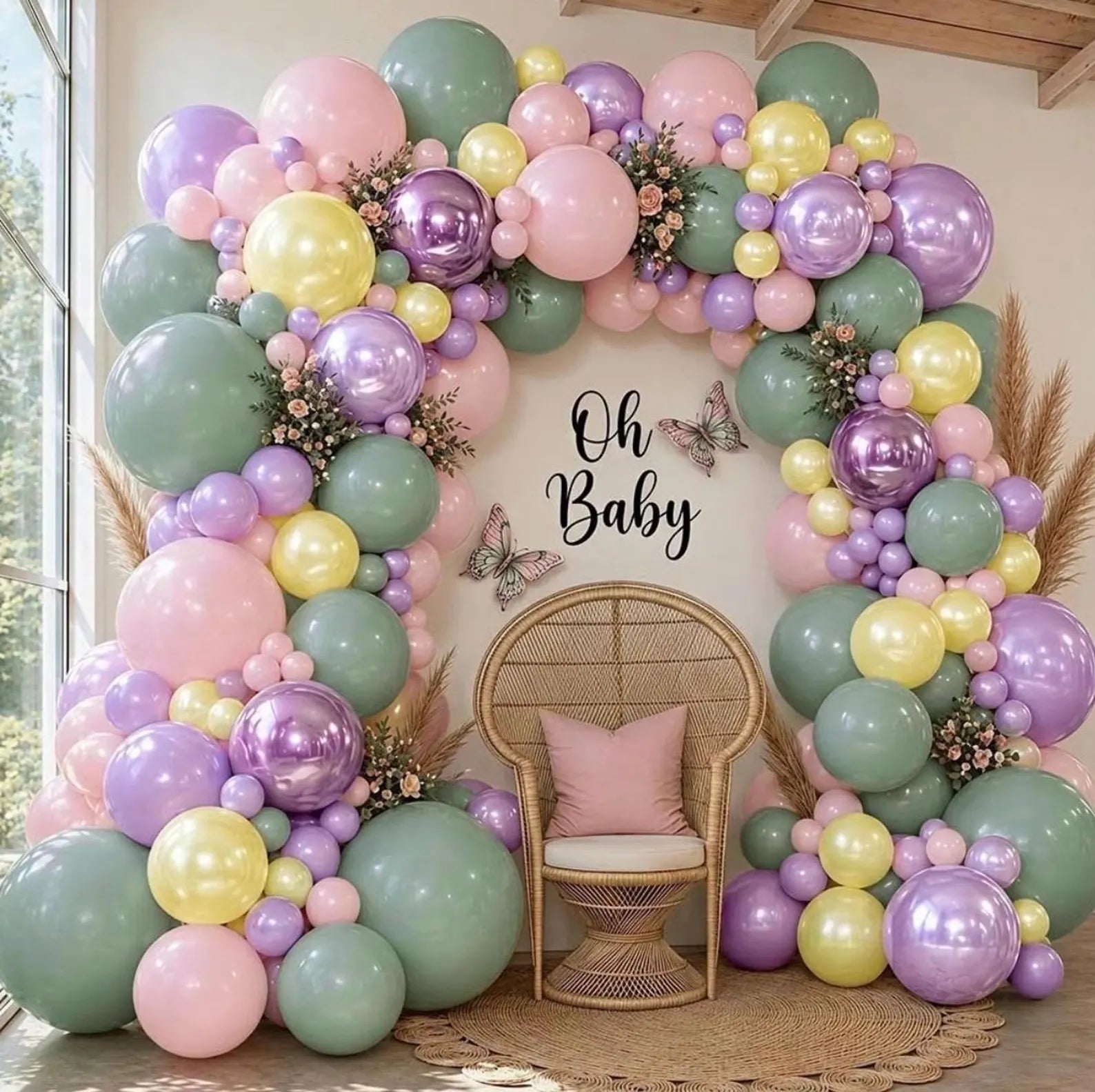 Pastel Green Pink Balloon Garland Double Stuffed Purple Pink Balloon Arch Kit Pearl Yellow Balloon Different Sizes for Birthday Wedding