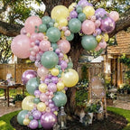 Pastel Green Pink Balloon Garland Double Stuffed Purple Pink Balloon Arch Kit Pearl Yellow Balloon Different Sizes for Birthday Wedding