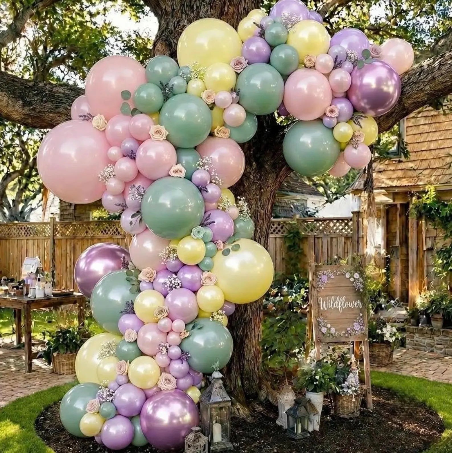 Pastel Green Pink Balloon Garland Double Stuffed Purple Pink Balloon Arch Kit Pearl Yellow Balloon Different Sizes for Birthday Wedding
