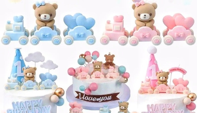 3 Pcs Bear Cake Toppers for Birthday Baby Shower Party Decorations Supplies Teddy Bear Cake Toppers