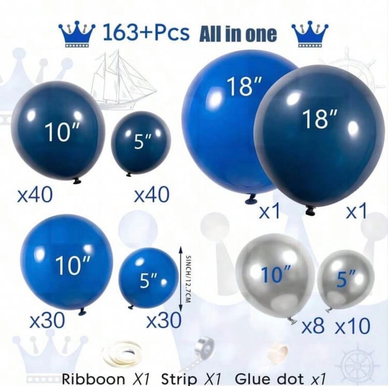 Navy Blue Silver Balloon Garland Kit, Royal Blue Balloon Arch for Birthday, Baby Shower, Graduation, Wedding Party Decor , 160Pcs