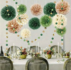Pom Pom Set | Green Tissue Paper Pom Poms | Dusty Green Paper Flowers | Wedding Decor | Baby Shower | Birthday Party Decor 15pcs
