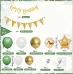 Sage Green Birthday Balloons Arch Kit Party Decorations with Happy Birthday Banner Pom Poms Garland Flag Star  Balloons 57pcs