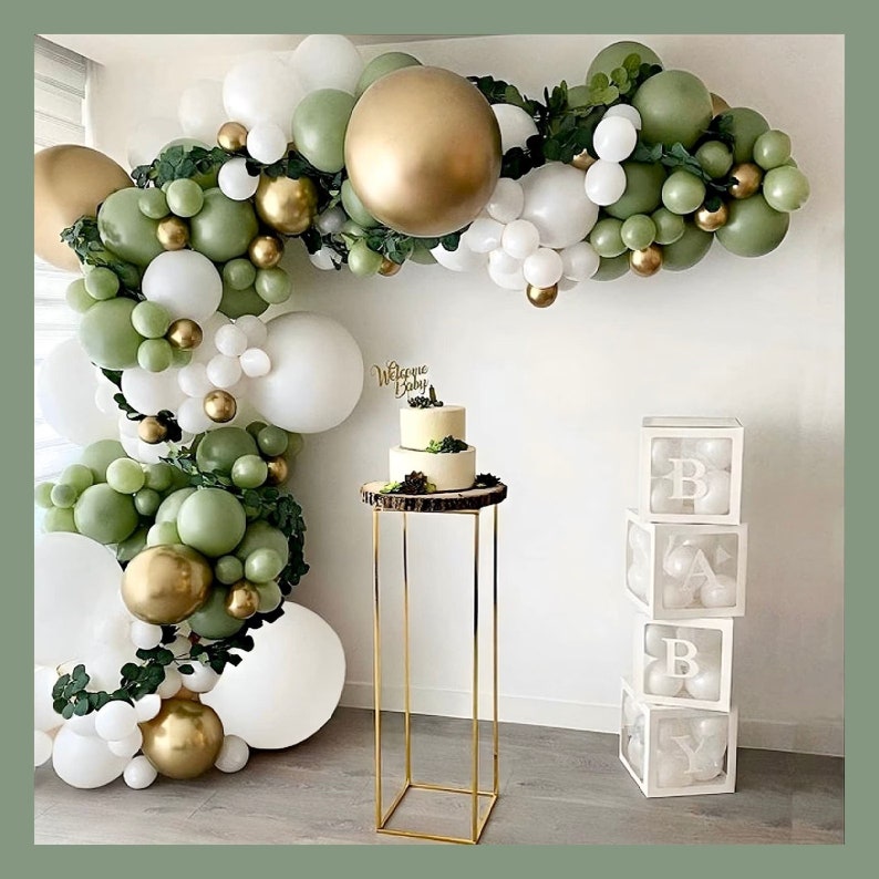 152PCS Sage Green Balloon Garland Arch Kit Green and Gold Balloon Garland Kit Retro Green and White Latex Balloons Set for Wedding Birthday
