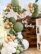 152PCS Sage Green Balloon Garland Arch Kit Green and Gold Balloon Garland Kit Retro Green and White Latex Balloons Set for Wedding Birthday