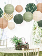 Sage Green and Gold Beige , Olive Green and Gold Party Supplies,Hanging Paper Lanterns Baby Shower , Birthday Party Decorations ,6 PCs
