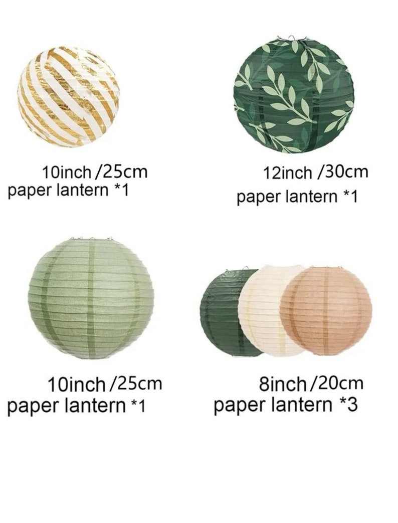 Sage Green and Gold Beige , Olive Green and Gold Party Supplies,Hanging Paper Lanterns Baby Shower , Birthday Party Decorations ,6 PCs