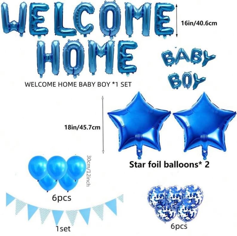 Welcome Home Baby Boy Decorations, Blue Baby Shower Balloons, Newborn Boy Banner, Hospital Room Decorations