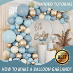 Dusty Baby Blue Balloons Balloon Arch Garland Kit,Sand White Metallic Gold Dusty Slate Fog Baby Blue Balloons for Boy Baby Shower Bridal