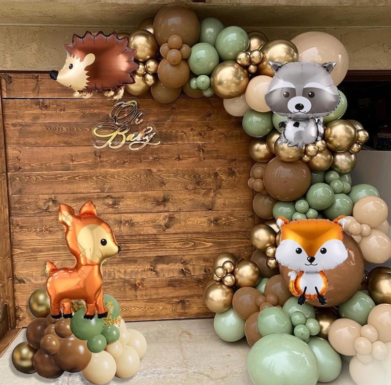 Woodland Animals Balloon Garland Arch Kit, Woodland Themed Sage Green Brown Balloons Neutral Forest Animal Baby Shower Birthday Decorations