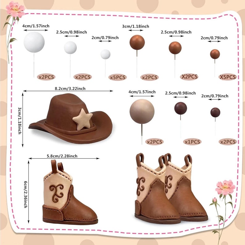23pcs Cowboy Cake Decorations Cowboy Hat Boot Cake Toppers Western Cowboy Birthday Baby Shower for Western Theme Party Favors Supplies