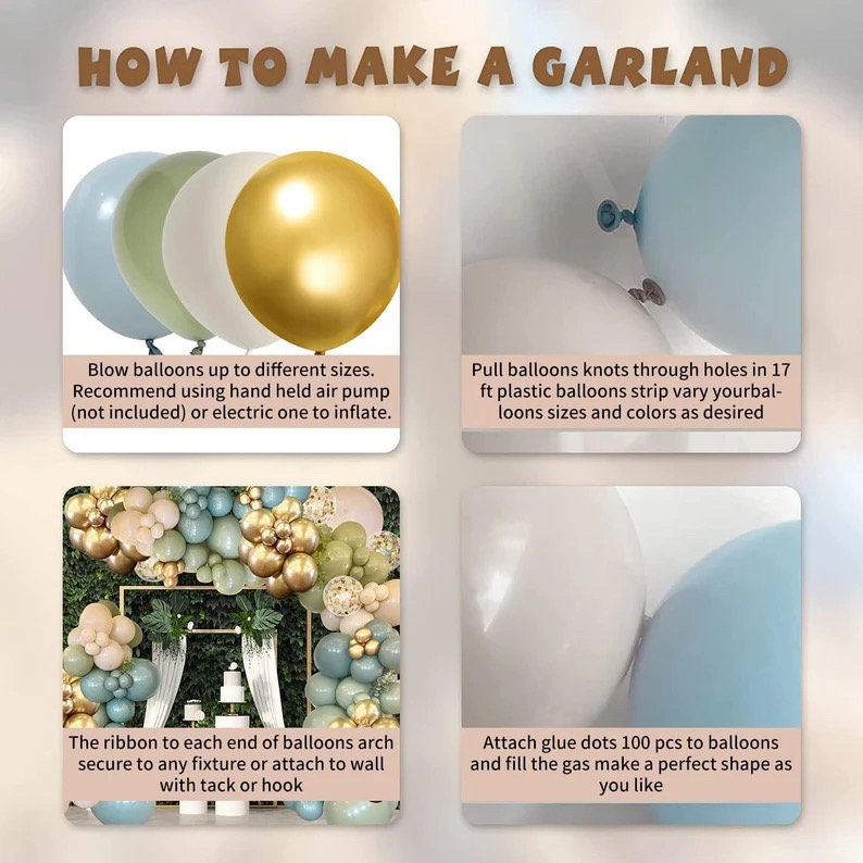 Sage Green Blue Balloons Garland kit, 138pcs Dusty Blue Sand White and Gold Balloons for Boys Baby Shower