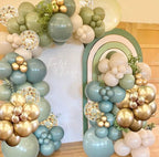 Sage Green Blue Balloons Garland kit, 138pcs Dusty Blue Sand White and Gold Balloons for Boys Baby Shower