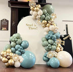 Sage Green Blue Balloons Garland kit, 138pcs Dusty Blue Sand White and Gold Balloons for Boys Baby Shower