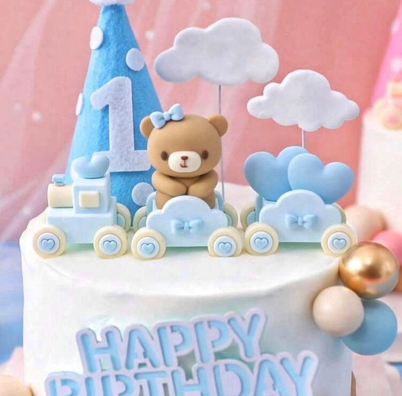 3 Pcs Bear Cake Toppers for Birthday Baby Shower Party Decorations Supplies Teddy Bear Cake Toppers