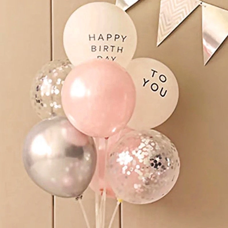 Pink and Silver Birthday Balloon Garland Kit Party Decorations ,Bow Balloon Star, Confetti Balloon Triangle Flag Banner 36 Pcs