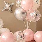 Pink and Silver Birthday Balloon Garland Kit Party Decorations ,Bow Balloon Star, Confetti Balloon Triangle Flag Banner 36 Pcs