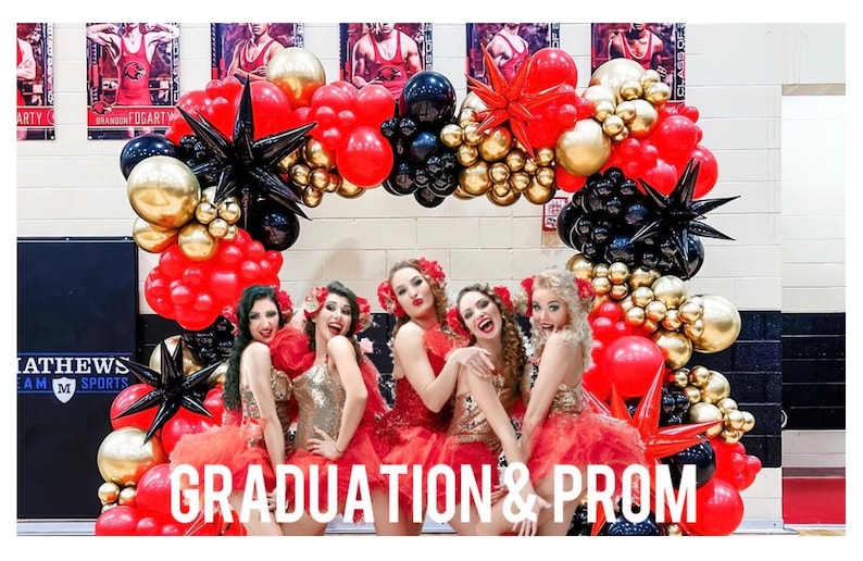 Red Black Gold Balloon Garland Arch Kit with Crown Star Foil Balloons for 2025 graduation Prom Casino Theme Graduation Movie Night Party