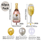 62pcs Champagne Bottle Wine Glass Balloon Garland Arch Kit,Decorations,Gold Silver Balloons for Birthday Wedding Baby Shower Bridal Shower