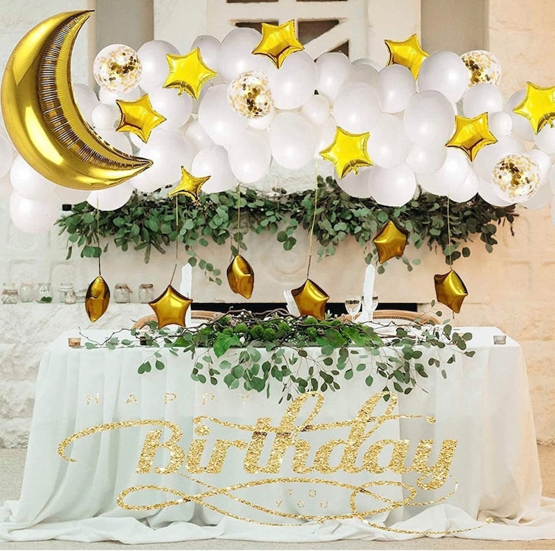 Twinkle Twinkle Little Star Gender Reveal Balloon Arch Kit - White and Gold Moon Star Foil Confetti Balloons for Baby Shower & Christmas