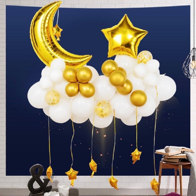 Twinkle Twinkle Little Star Gender Reveal Balloon Arch Kit - White and Gold Moon Star Foil Confetti Balloons for Baby Shower & Christmas