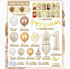 First Birthday Balloon Garland Kit for Girl, White Gold Champagne Balloons, One 1st Birthday Decorations, Photo Banner, Neutral Birthday