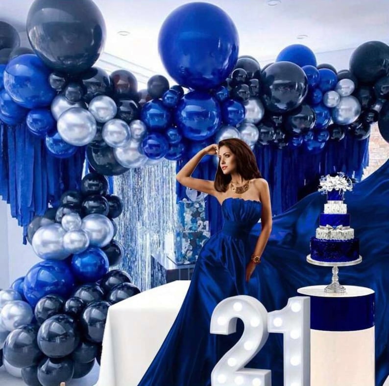 Navy Blue Silver Balloon Garland Kit, Royal Blue Balloon Arch for Birthday, Baby Shower, Graduation, Wedding Party Decor , 160Pcs