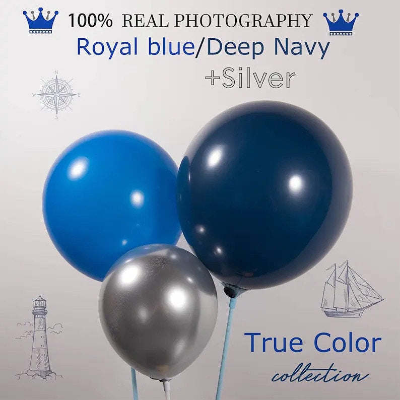 Navy Blue Silver Balloon Garland Kit, Royal Blue Balloon Arch for Birthday, Baby Shower, Graduation, Wedding Party Decor , 160Pcs