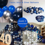 Navy Blue Silver Balloon Garland Kit, Royal Blue Balloon Arch for Birthday, Baby Shower, Graduation, Wedding Party Decor , 160Pcs