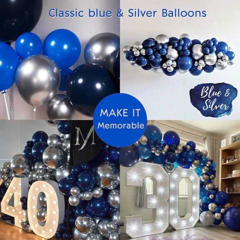 Navy Blue Silver Balloon Garland Kit, Royal Blue Balloon Arch for Birthday, Baby Shower, Graduation, Wedding Party Decor , 160Pcs