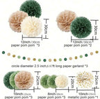 Pom Pom Set | Green Tissue Paper Pom Poms | Dusty Green Paper Flowers | Wedding Decor | Baby Shower | Birthday Party Decor 15pcs