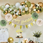 Sage Green Birthday Balloons Arch Kit Party Decorations with Happy Birthday Banner Pom Poms Garland Flag Star  Balloons 57pcs