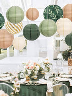 Sage Green and Gold Beige , Olive Green and Gold Party Supplies,Hanging Paper Lanterns Baby Shower , Birthday Party Decorations ,6 PCs