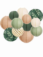 Sage Green and Gold Beige , Olive Green and Gold Party Supplies,Hanging Paper Lanterns Baby Shower , Birthday Party Decorations ,6 PCs