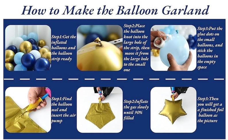 141pcs Navy Blue Balloon Garland Arch Kit, Navy Blue and Chrome Gold White Balloons with Star and Crown Foil Balloons for Boy Birthday Baby